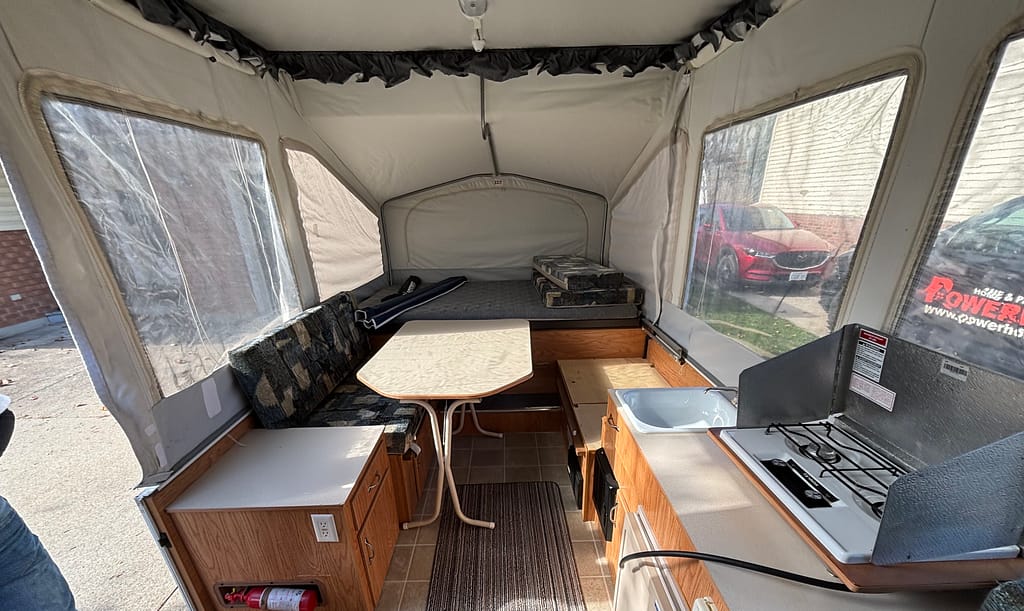 Double Bed, Dinette, Seating, Stove, Sink, Storage